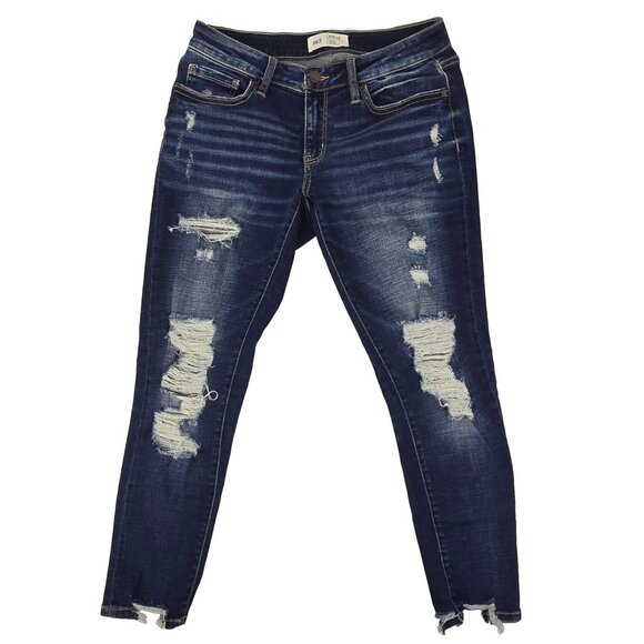 BKE Stella Jeans Women’s 29 Low Rise Slim Fit Skinny Ankle Distressed Denim Blue - Picture 1 of 6